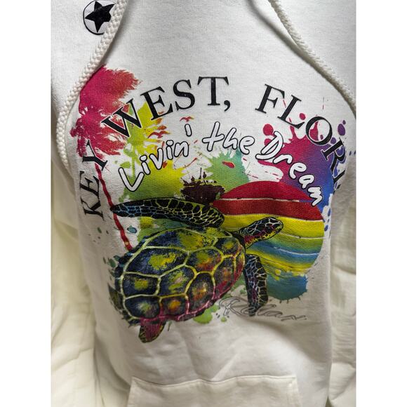Key West Florida Turtle Graphic Hoodie Sweatshirt Women’s White Sz M Heavy - Picture 2 of 11
